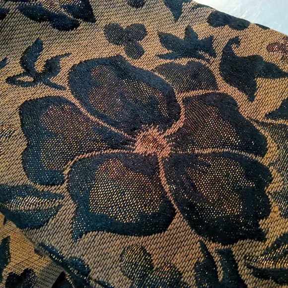 Gorgeous Cache Bronze Black Metallic Floral Brocade Blazer Removable Fur Collar - Picture 6 of 10